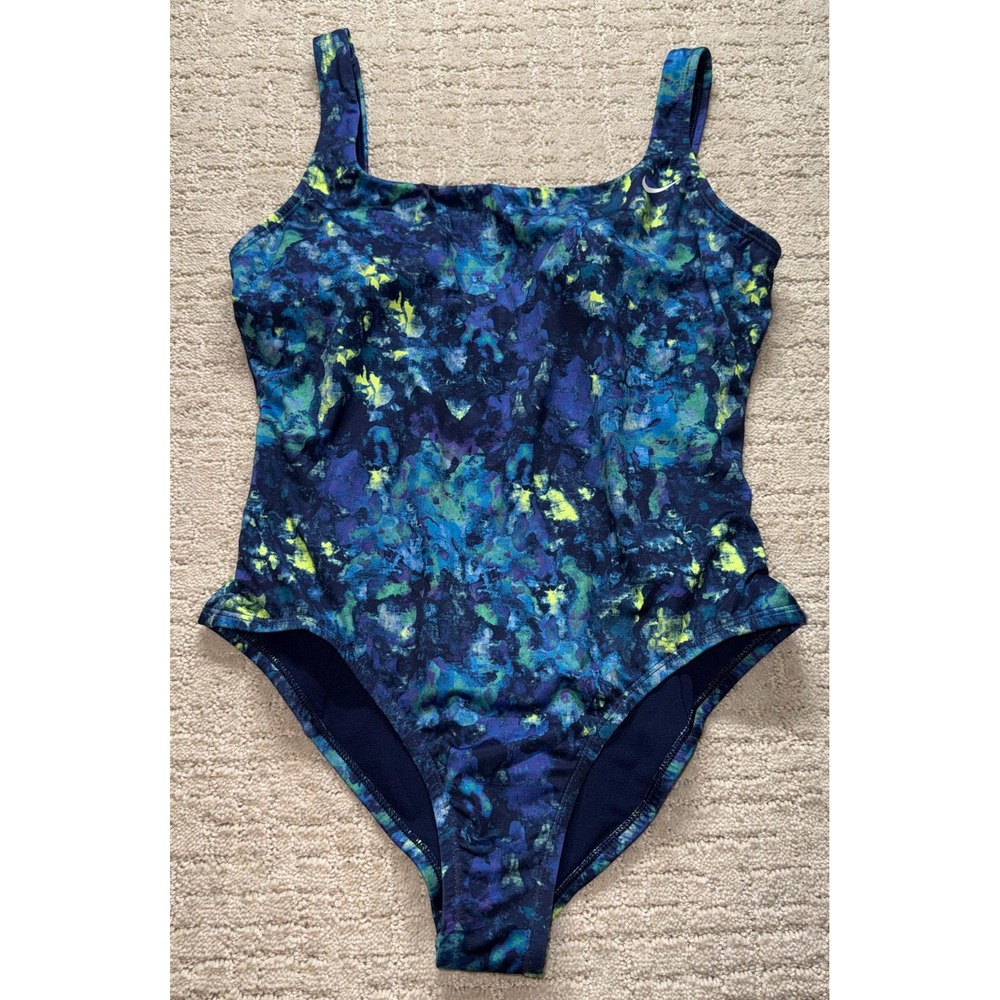 Nike Swimsuit One Piece Womens Large Blue Green Abstract Athletic Swim